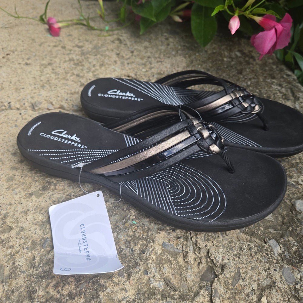 Clarks Cloudsteppers Black Combi Sandals Womens 9 NWT